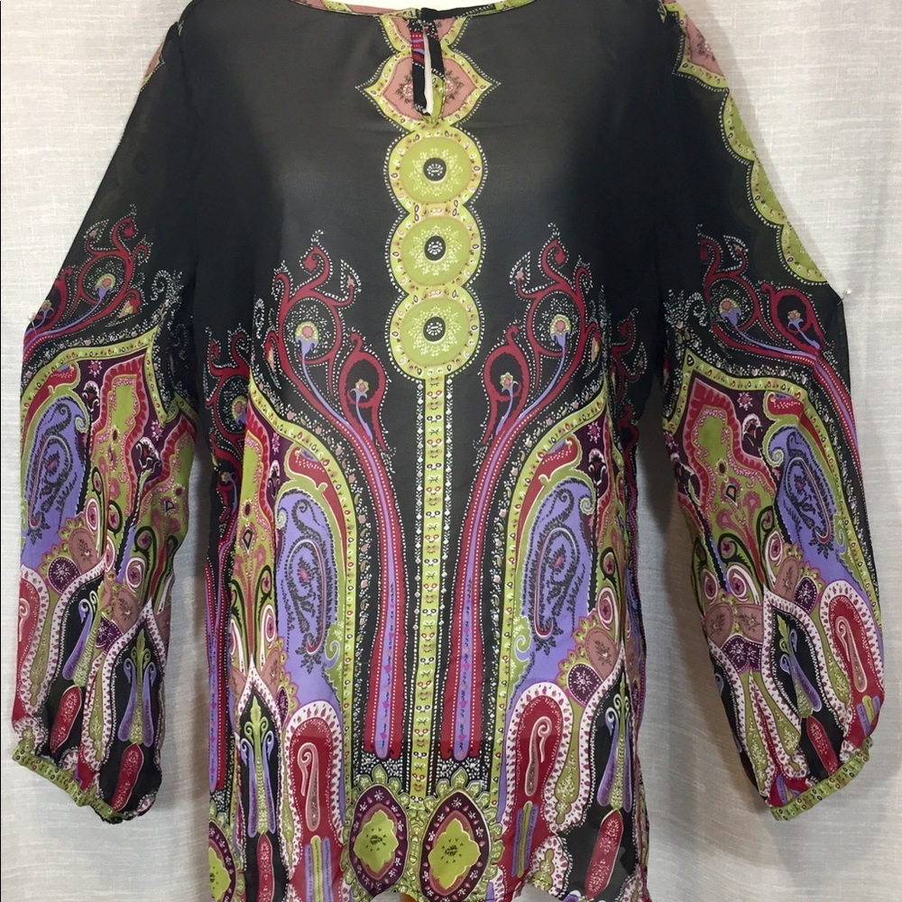 Chico’s Paisley Mandala Boho L/S Blouse sz 12-14